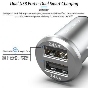 Dual USB Car Charger Adapter 4.8A Mini Metal Car-Charger Mobile Phone Car USB Charger Auto Charge 2 Port 24W for Samsung iPhone