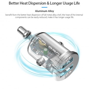 Dual USB Car Charger Adapter 4.8A Mini Metal Car-Charger Mobile Phone Car USB Charger Auto Charge 2 Port 24W for Samsung iPhone