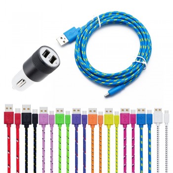 Car Charger Micro USB Cable 1m 2m 3m Data Sync For Samsung HTC huawei xiaomi Android Phone Nylon Braided Cables