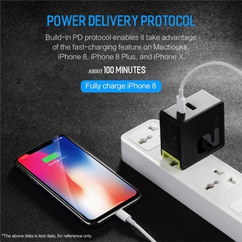 ROCK PD QC 3.0 FCP Dual USB Charger 36W Quick Charge EU US Plug for iPhone X 8 plus + PD Type C to Lighting Charging Cable 15W