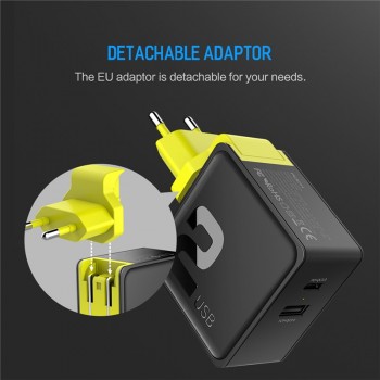 ROCK PD QC 3.0 FCP Dual USB Charger 36W Quick Charge EU US Plug for iPhone X 8 plus + PD Type C to Lighting Charging Cable 15W