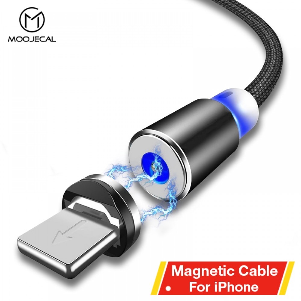 MOOJECAL Magnetic Cable For iPhone X XS Max Xr 8 7 Plus Charging Wire to USB Cable For Samsung Xiaomi Huawei LED Magnet Charger
