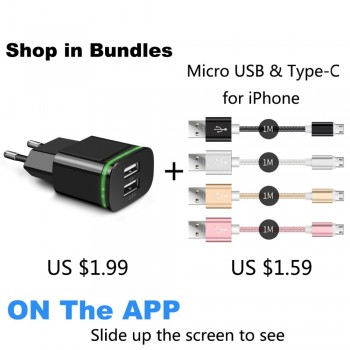 CinkeyPro EU Plug 2 Ports LED Light  USB Charger 5V 2A Wall Adapter Mobile Phone Micro Data Charging For iPhone iPad Samsung