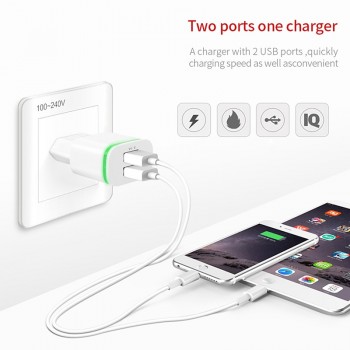 CinkeyPro EU Plug 2 Ports LED Light  USB Charger 5V 2A Wall Adapter Mobile Phone Micro Data Charging For iPhone iPad Samsung