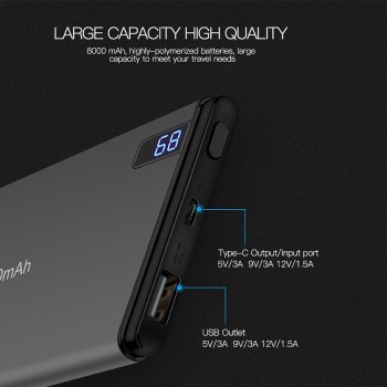 KEYSION 2 Port PD Fast Charge Power Bank 8000mAh QC 3.0 2.0 Quick Charge Portable Metal Battery Powerbank for iPhone X 8 8 Plus