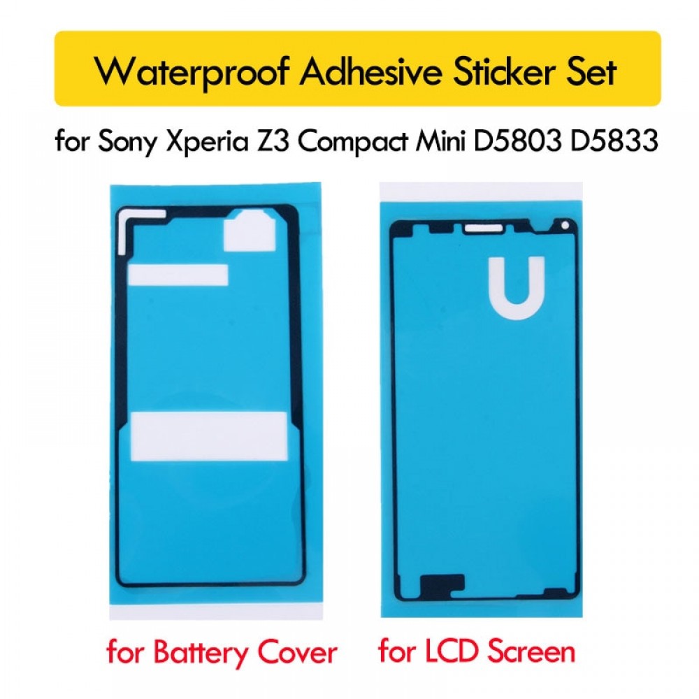Waterproof Sticker for Sony Xperia Z3 Compact Mini D5803 D5833 Front LCD Frame+Back Battery Cover Adhesive Glue Tape Full Set