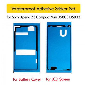 Waterproof Sticker for Sony Xperia Z3 Compact Mini D5803 D5833 Front LCD Frame+Back Battery Cover Adhesive Glue Tape Full Set