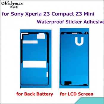 Waterproof Sticker for Sony Xperia Z3 Compact Mini D5803 D5833 Front LCD Frame+Back Battery Cover Adhesive Glue Tape Full Set
