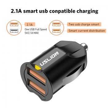 USLION Mini 2 Port USB Car Charger Adapter For iPhone Samsung 2.1A USB Charger Mobile Phone Dual USB Car-charger Auto Charger