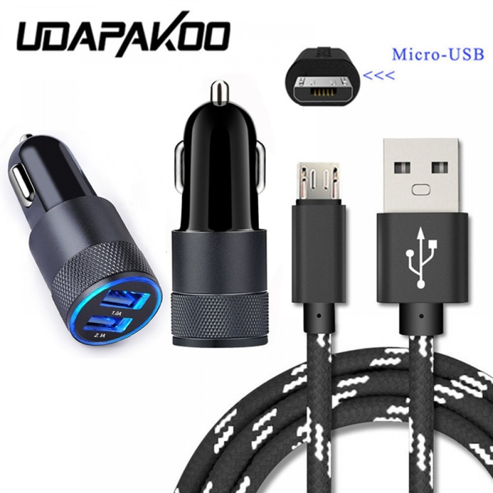 2 USB ports 2.1A fast car adapter + 1M Micro USB charger For Samsung Galaxy S4 J3 J5 J7 A5 2016 for Xiaomi 6 Redmi 5 plus 5A 4x
