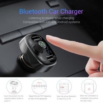 Baseus FM Transmitter Aux Modulator Bluetooth Car Charger Kit Handsfree Audio MP3 Player 3.4A Dual USB Fast Mobile Phone Charger