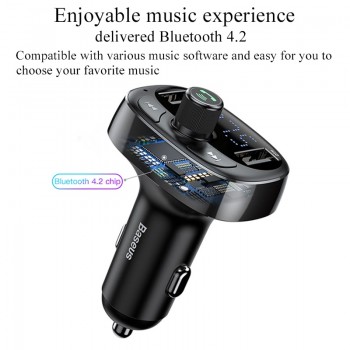 Baseus FM Transmitter Aux Modulator Bluetooth Car Charger Kit Handsfree Audio MP3 Player 3.4A Dual USB Fast Mobile Phone Charger