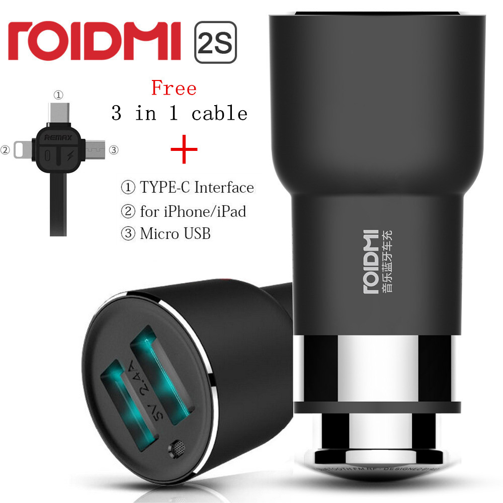 Original Xiaomi ROIDMI 2S Bluetooth Handfree 5V 3.8A Car Charger Music Player FM transmitters  iOS/Android App