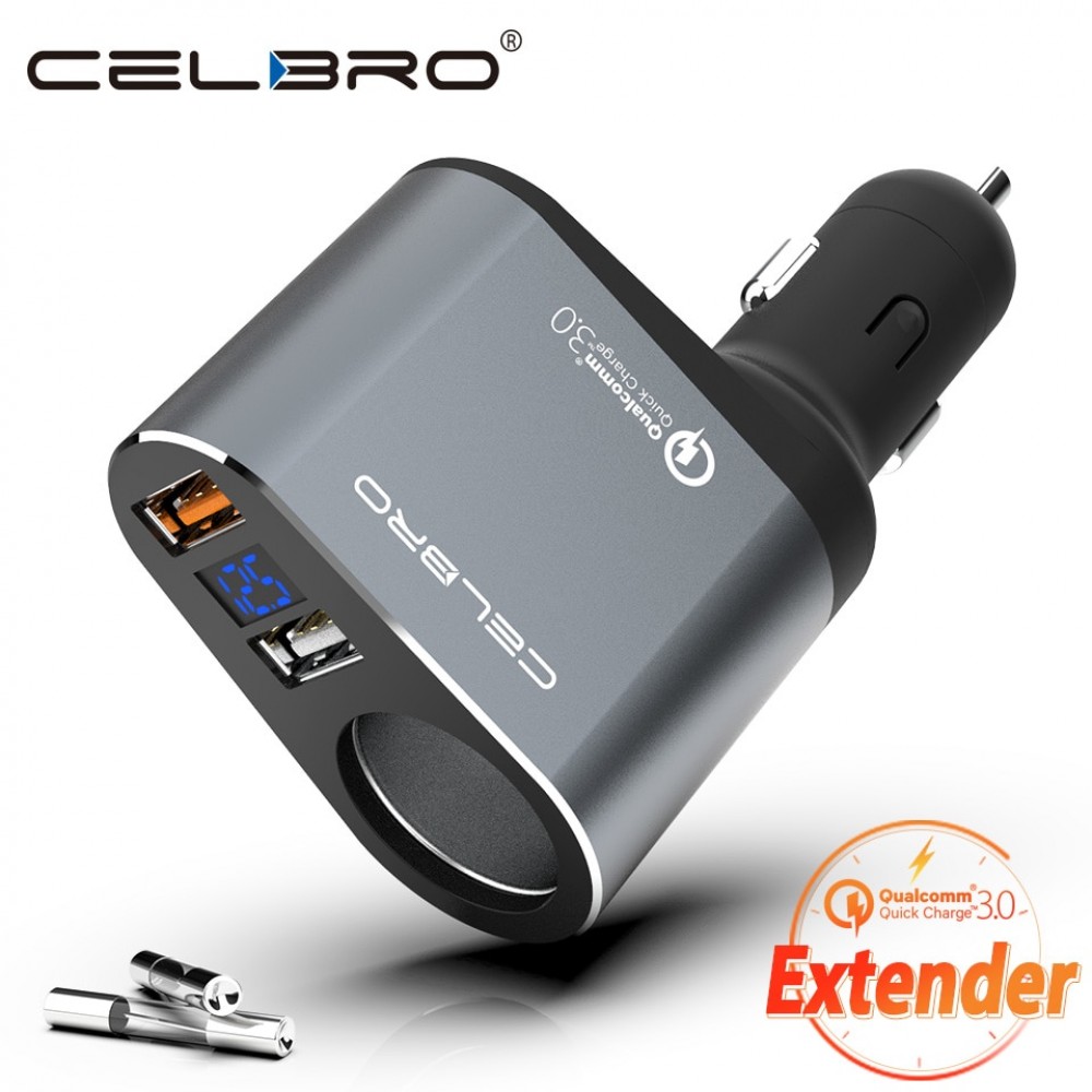 Car Cigarette Lighter Charger Adapter Quick Charge QC 3.0 Car Charger for Mobile Phone Auto Car USB Charger Extension with Fuse