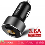 FLOVEME 18W USB Car Charger For iPhone Xiaomi 3.6A Fast Charging For Samsung Mobile Phone Dual Port LED Digital Display Charger
