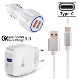For Samsung galaxy S8 S9 A9 Star A8 2018 Short Type C usb wire QC 3.0 Fast Car charger adapter For Xiaomi Mi a2 6 Mi8 Honor 9 10