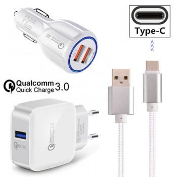 For Samsung galaxy S8 S9 A9 Star A8 2018 Short Type C usb wire QC 3.0 Fast Car charger adapter For Xiaomi Mi a2 6 Mi8 Honor 9 10