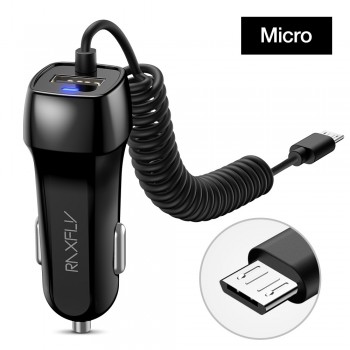 RAXFLY USB Car Charger For iPhone X 7 6 Mobile Phone Car-charger With Micro USB Type C Lighting Cable Phone Adapter For Samsung
