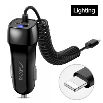 RAXFLY USB Car Charger For iPhone X 7 6 Mobile Phone Car-charger With Micro USB Type C Lighting Cable Phone Adapter For Samsung