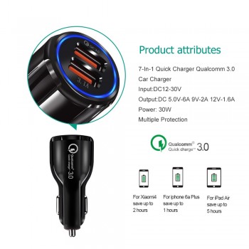 Car Charger Dual USB Quick Charge 3.0 2.0 for iPhone X 8 QC 3.0 Car-Charger for Samsung Galaxy S9 Huawei Phone Charger Adapter