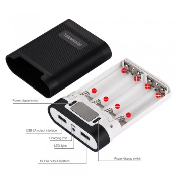 10000mAh Portable Battery Power Bank Shell Case 4x18650 Rechargeable Portable Battery Box Display (No Included Battery)