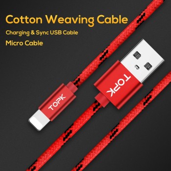 USB Cable For iPhone Xs Max, TOPK Nylon Braided Fast Data Charging Cable For iPhone X 8 7 6 6s Plus 5 5s SE Mobile Phone Cable