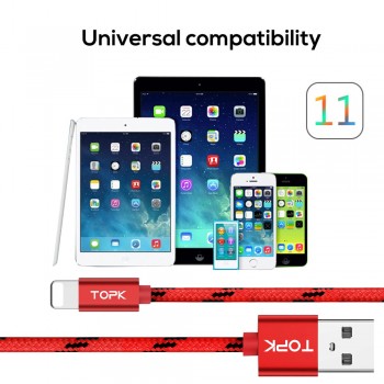 USB Cable For iPhone Xs Max, TOPK Nylon Braided Fast Data Charging Cable For iPhone X 8 7 6 6s Plus 5 5s SE Mobile Phone Cable