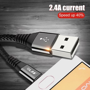 Olaf Micro USB Cable 2.4A LED Fast Charging USB Data Cable Mobile Phone Charging Cable for Samsung S7 S6 Huawei Android Cable