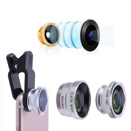 Alloet 3-in-1 Mobile Phone Lens Fish Eye+Wide Angle+Macro Camera Lens Clip Lens Kit Phone Camera Cover For Samsung Huawei Phones