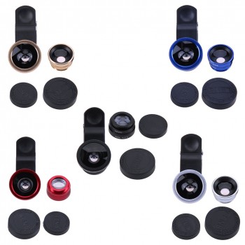 Alloet 3-in-1 Mobile Phone Lens Fish Eye+Wide Angle+Macro Camera Lens Clip Lens Kit Phone Camera Cover For Samsung Huawei Phones