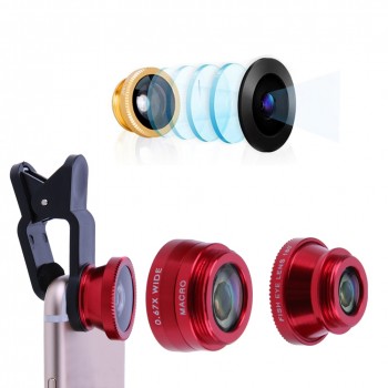 Alloet 3-in-1 Mobile Phone Lens Fish Eye+Wide Angle+Macro Camera Lens Clip Lens Kit Phone Camera Cover For Samsung Huawei Phones