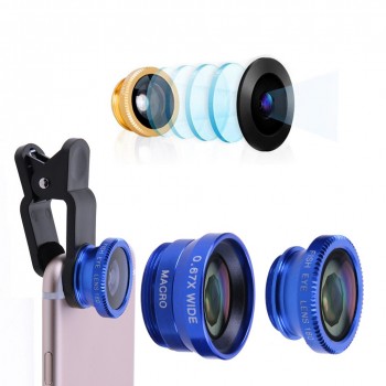Alloet 3-in-1 Mobile Phone Lens Fish Eye+Wide Angle+Macro Camera Lens Clip Lens Kit Phone Camera Cover For Samsung Huawei Phones
