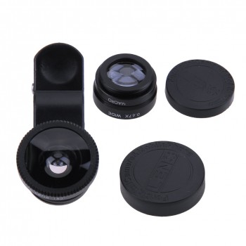 Alloet 3-in-1 Mobile Phone Lens Fish Eye+Wide Angle+Macro Camera Lens Clip Lens Kit Phone Camera Cover For Samsung Huawei Phones