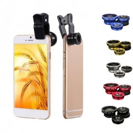 3 in 1 Mobile Phone Lenses Fish Eye Wide Angle Macro Camera Lens Set Universal Clip Photo Accessory