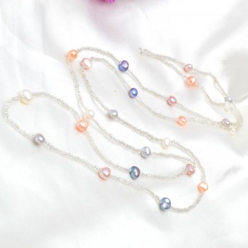 ASHIQI Natural Freshwater Baroque Pearl Necklace For Women 120cm Long White Crystal Beads With 925 Silver Clasp Jewelry