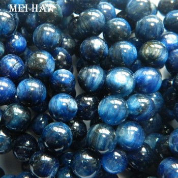 Free shipping (2 bracelets/set) A+ Brazil 8.8-9.3mm,9.8-10.3mm blue kyanite smooth round stone for jewelry findings DIY