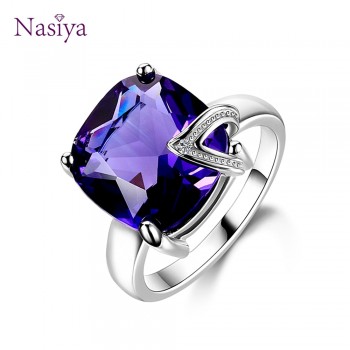 Charm 13x13MM Large Stones Natural Purple Amethyst Rings 100% Genuine 925 Sterling Silver Women Fashion Jewelry Gift Promotion