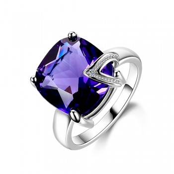 Charm 13x13MM Large Stones Natural Purple Amethyst Rings 100% Genuine 925 Sterling Silver Women Fashion Jewelry Gift Promotion