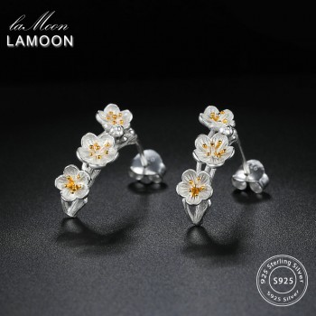 LAMOON 2018 New 2Colors Flower 100% Real 925-Sterling-Silver Stud Earrings S925 Fine Jewelry For Women Girl Gift LMEY242
