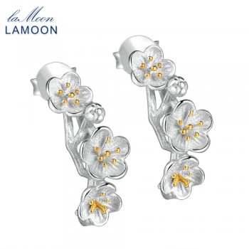 LAMOON 2018 New 2Colors Flower 100% Real 925-Sterling-Silver Stud Earrings S925 Fine Jewelry For Women Girl Gift LMEY242