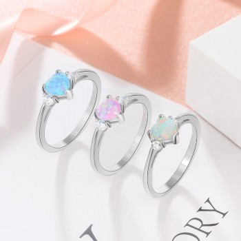 Classic Eternal Heart 925 Sterling Silver Rings for Women Blue Pink White Opal Ring Female Engagement Finger Ring (Lam Hub Fong)