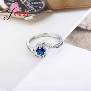 Jemmin New 925 Sterling Silver Wave-typed Female Models Sapphire Zircon Micro-encrusted Crystals  Ring Holiday Party Jewelry