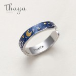 Thaya Genuine Van Goghs Enamel Rings Jewelry 925 Silver Glitter Deer Sky Gold Moon Star Canvas Finger Ring Romantic for Women