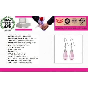 OMHXZJ Wholesale Fashion jewelry Girl woman man Men Red agate Drops water Opal cats eye 925 sterling silver Stud earrings YS08