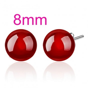 OMHXZJ Wholesale Fashion jewelry Girl woman man Men Red agate Drops water Opal cats eye 925 sterling silver Stud earrings YS08