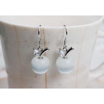 OMHXZJ Wholesale Fashion jewelry Girl woman man Men Red agate Drops water Opal cats eye 925 sterling silver Stud earrings YS08