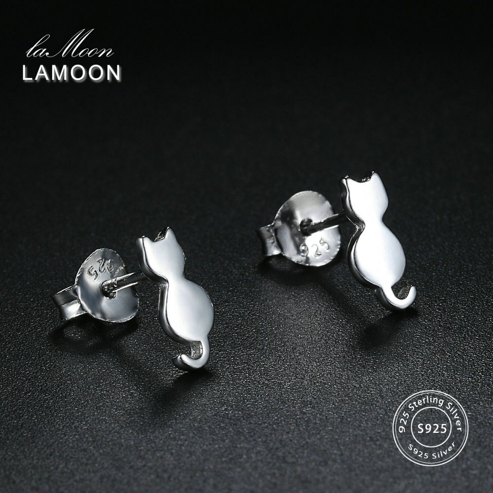 LAMOON 2018 New Lovely Cat Shaped 100% Real 925-Sterling-Silver Stud Earrings S925 Fine Jewelry For Women Girl Gift LMEY170