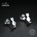 LAMOON 2018 New Lovely Cat Shaped 100% Real 925-Sterling-Silver Stud Earrings S925 Fine Jewelry For Women Girl Gift LMEY170