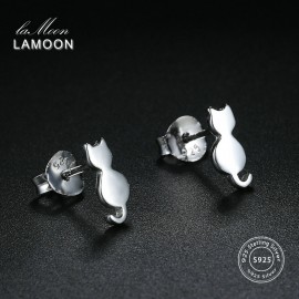 LAMOON 2018 New Lovely Cat Shaped 100% Real 925-Sterling-Silver Stud Earrings S925 Fine Jewelry For Women Girl Gift LMEY170