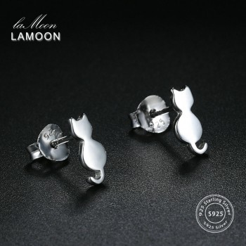 LAMOON 2018 New Lovely Cat Shaped 100% Real 925-Sterling-Silver Stud Earrings S925 Fine Jewelry For Women Girl Gift LMEY170